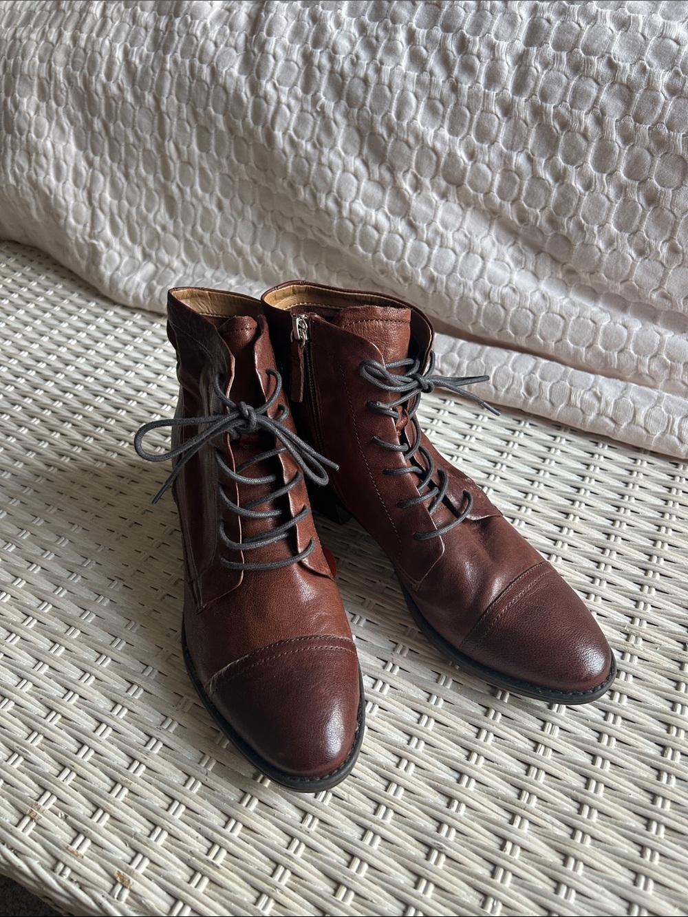 Comfortiva Brown Lace-Up Leather Ankle Boots with Side Zip